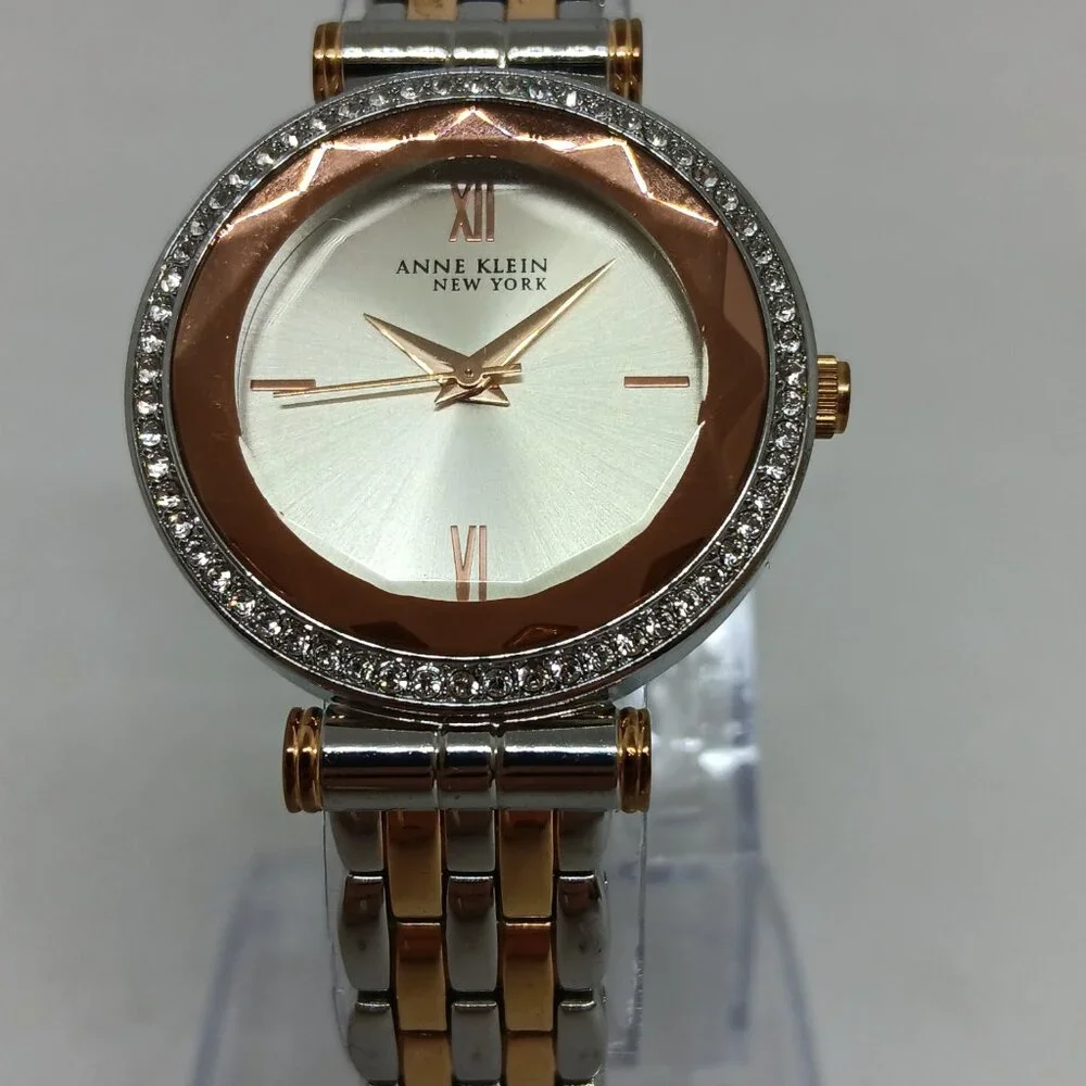 Anne Klein 12/2303 Women's 32mm Rose Gold/Silver Tone Crystal Accent Watch